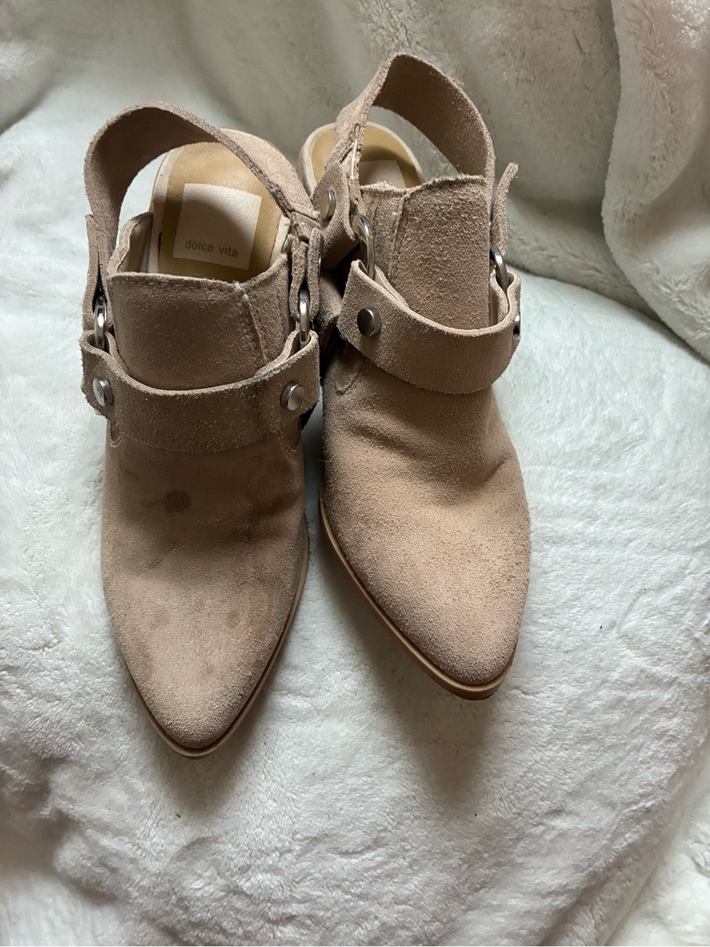 Dolce Vita Beige Suede Pointed Slingback Mules